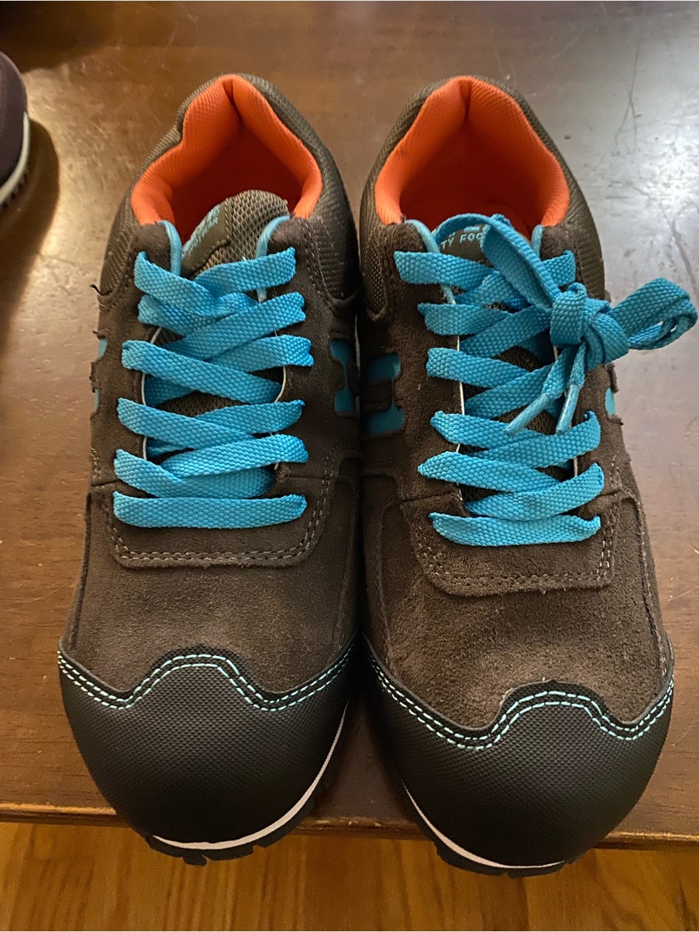 Men's Steel Toe Suede Sneakers in Brown with Blue Laces